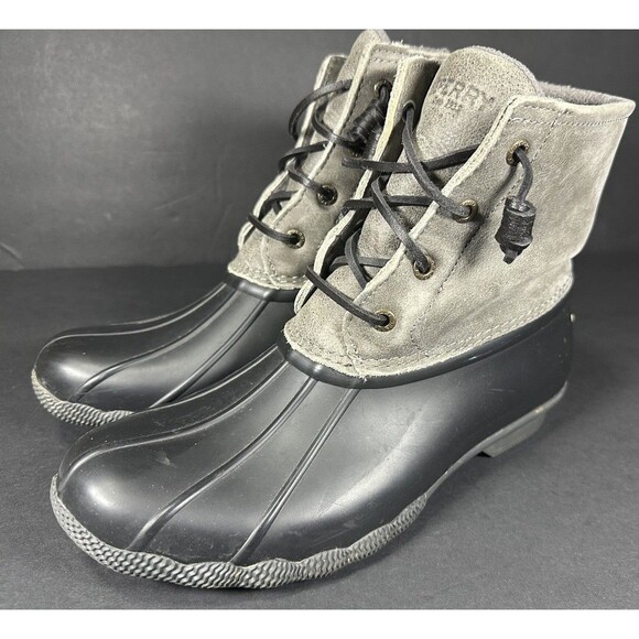 Sperry Saltwater Duck Boots Black Gray Women's Size 8.5 - Picture 6 of 10